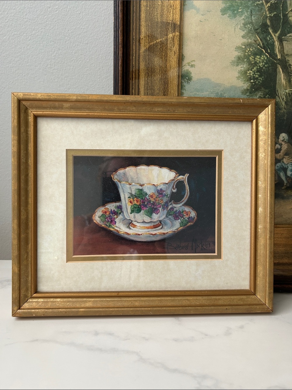 Framed Gold Floral Teacup Art Print - Unbranded